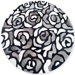 Abstract Roses Hair on Hide Grey 6' Round Rug