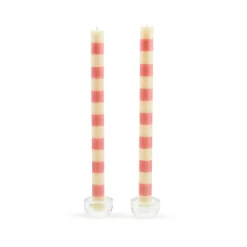 Bands Pink Dinner Candles, Set of 2