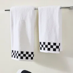 Bath Towel with Black Check Border