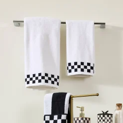 Bath Towel with Black Check Border