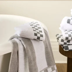 Bath Towel with Grey Check Border