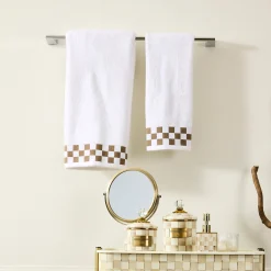 Bath Towel with Mocha Check Border