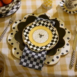 Bee Toile Round Scalloped Cork Back Placemats, Set of 4