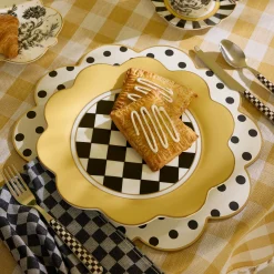 Bee Toile Round Scalloped Cork Back Placemats, Set of 4