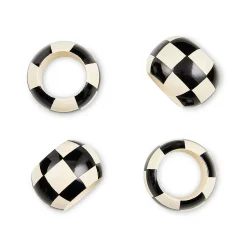 Black and White Check Wood Napkin Rings, Set of 4