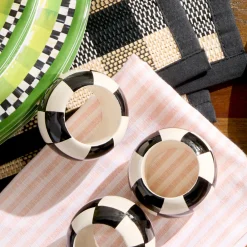 Black and White Check Wood Napkin Rings, Set of 4