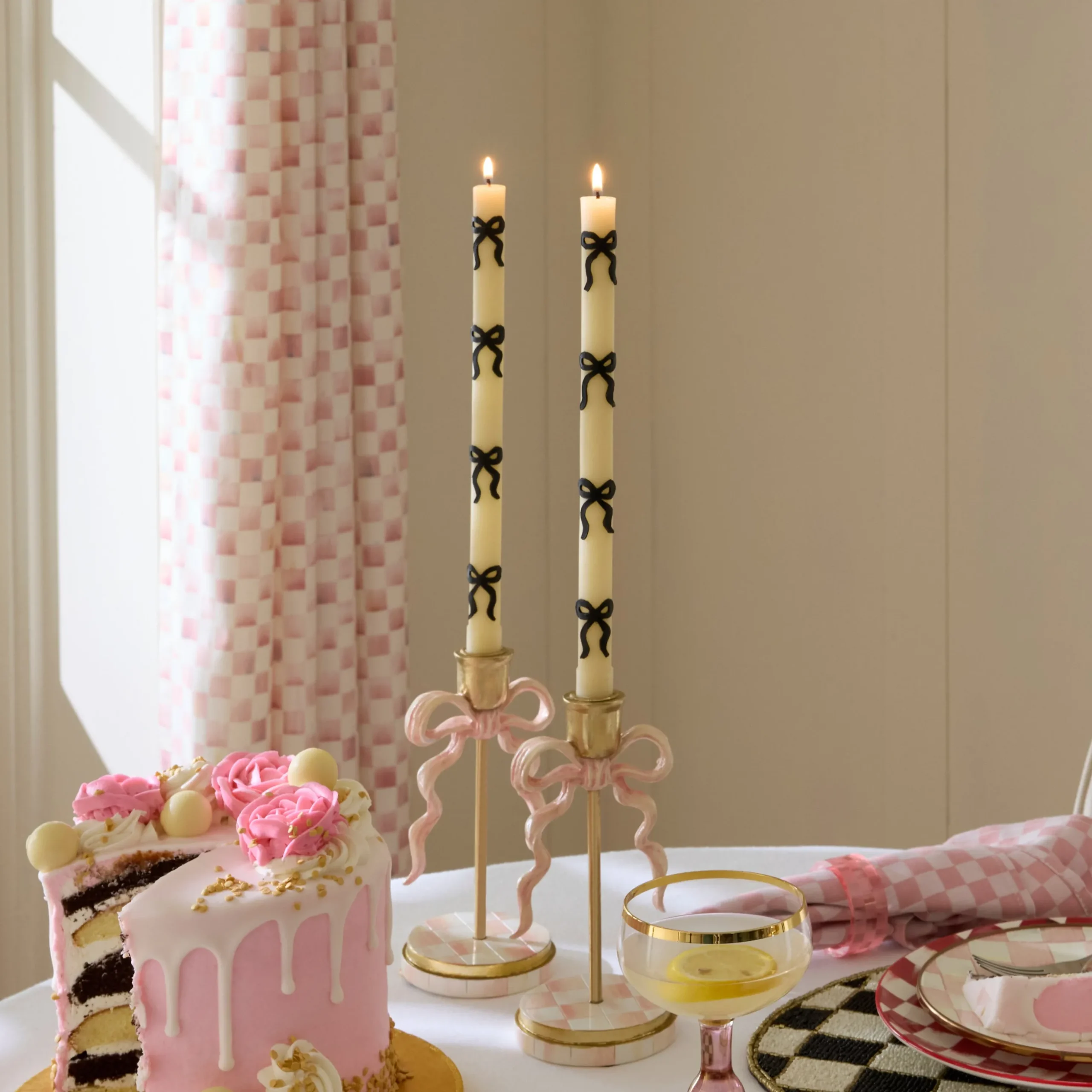 Black Bow Dinner Candles, Set of 2