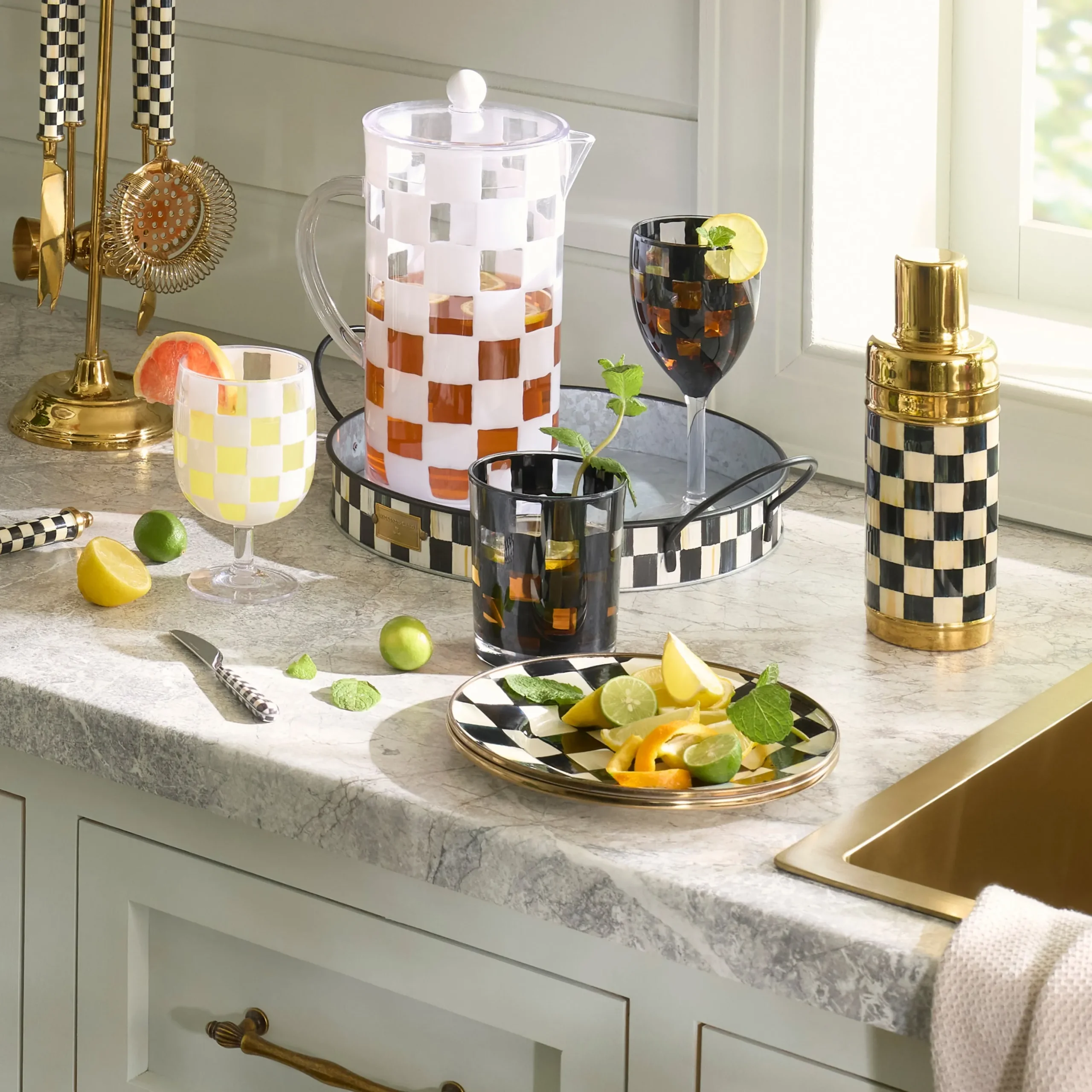 Black Check Acrylic Tumblers, Set of 4