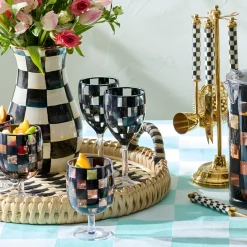 Black Check Acrylic Wine Goblets, Set of 4