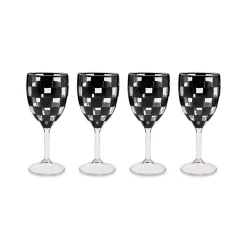 Black Check Acrylic Wine Goblets, Set of 4