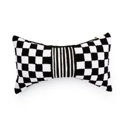 Black Check Bow Throw Pillow