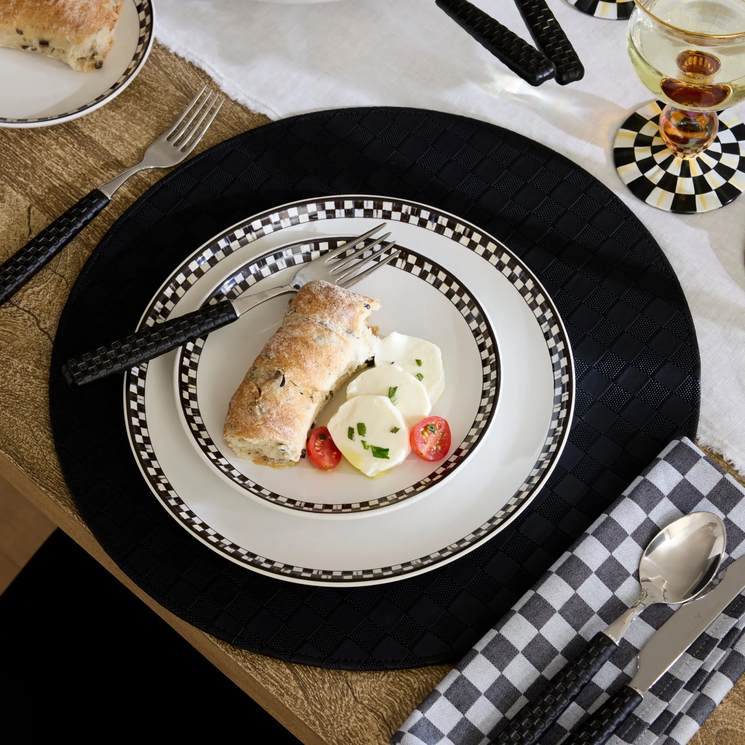 Black Check Faux Leather Placemat