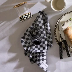 Black Check Napkin Rings, Set of 4