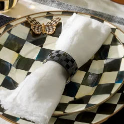 Black Check Napkin Rings, Set of 4