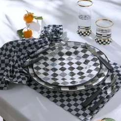 Black Check Round Platter