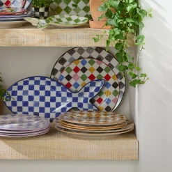 Black Check Round Platter