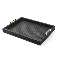 Black Faux Leather Large Tray