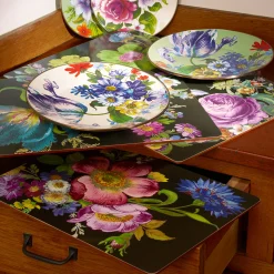 Black Flower Market Placemats, Set of 4