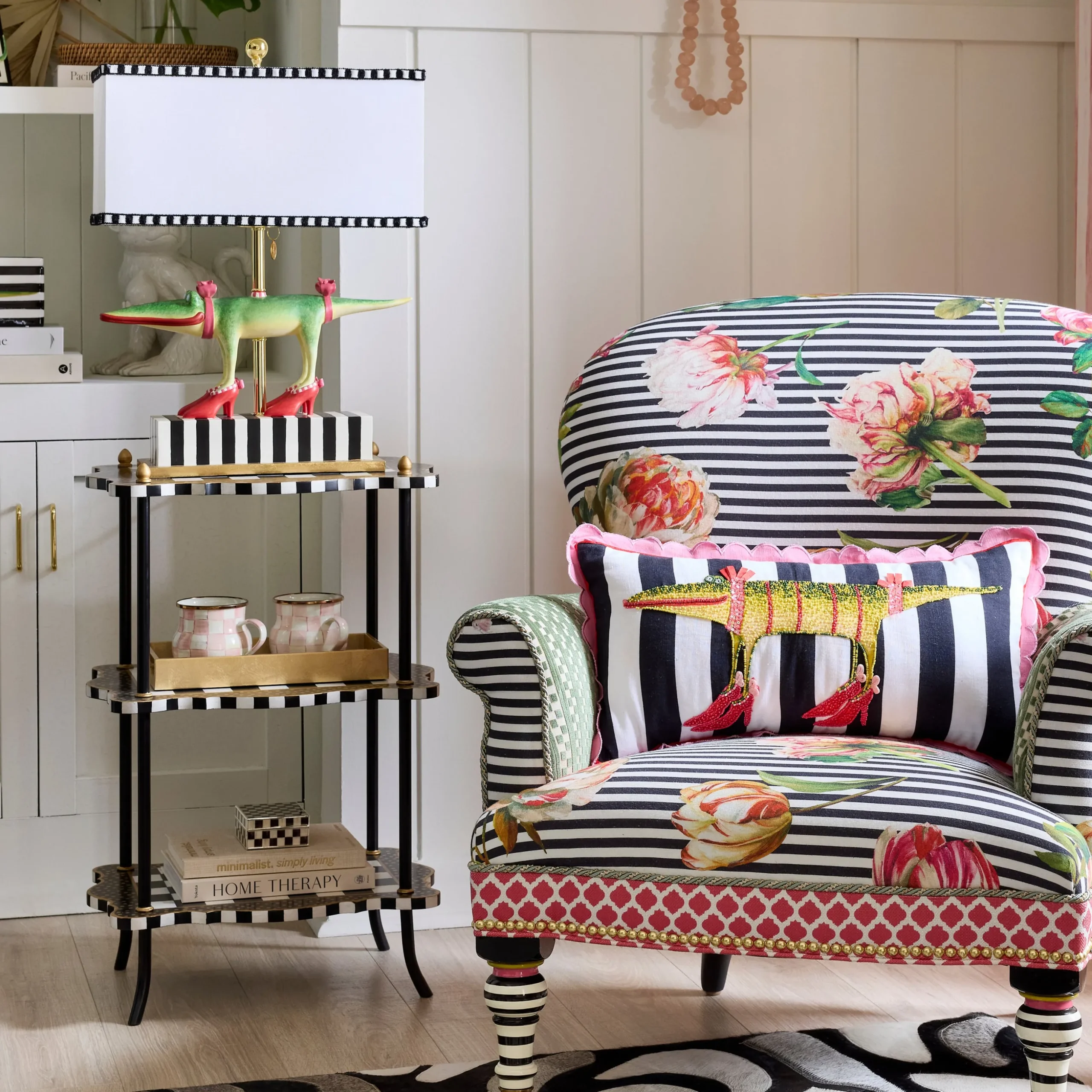 Black & White Check and Stripe 3 Tier Table