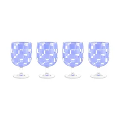 Blue Check Acrylic Water Goblets, Set of 4