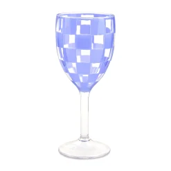Blue Check Acrylic Wine Goblets, Set of 4