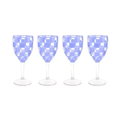 Blue Check Acrylic Wine Goblets, Set of 4