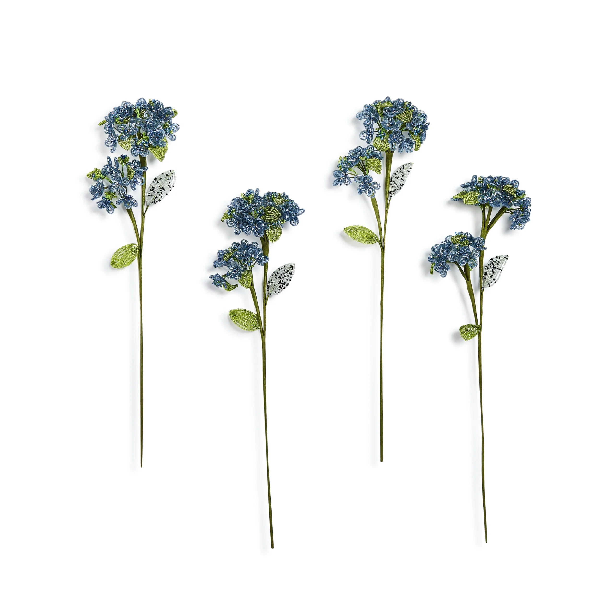 Blue Hydrangea Beaded Flower Stem, Set of 4