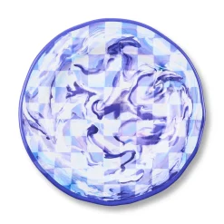 Blue Marble Check Melamine Dinner Plates, Set of 4