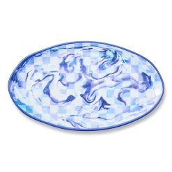 Blue Marble Check Melamine Oval Platter