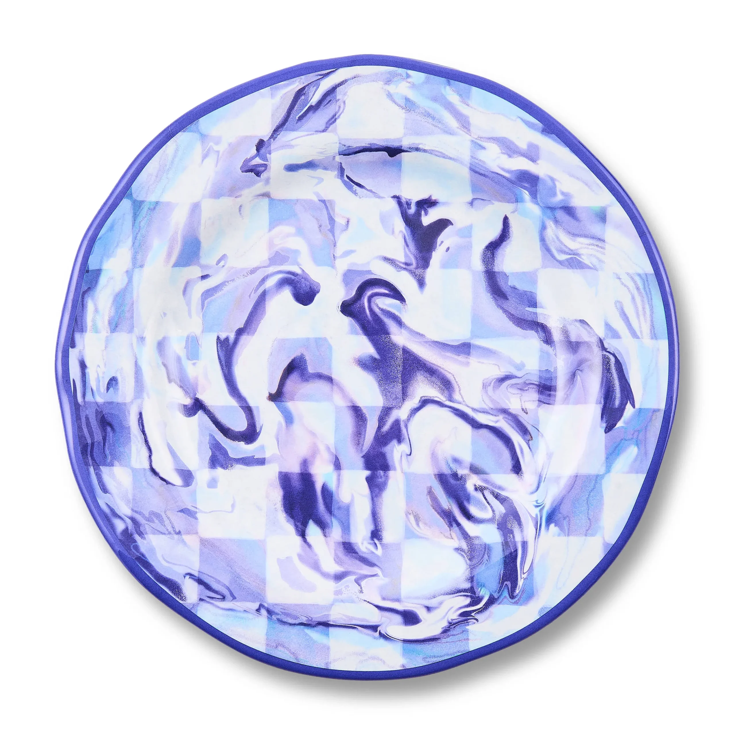 Blue Marble Check Melamine Salad Plates, Set of 4