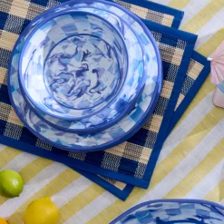 Blue Marble Check Melamine Salad Plates, Set of 4