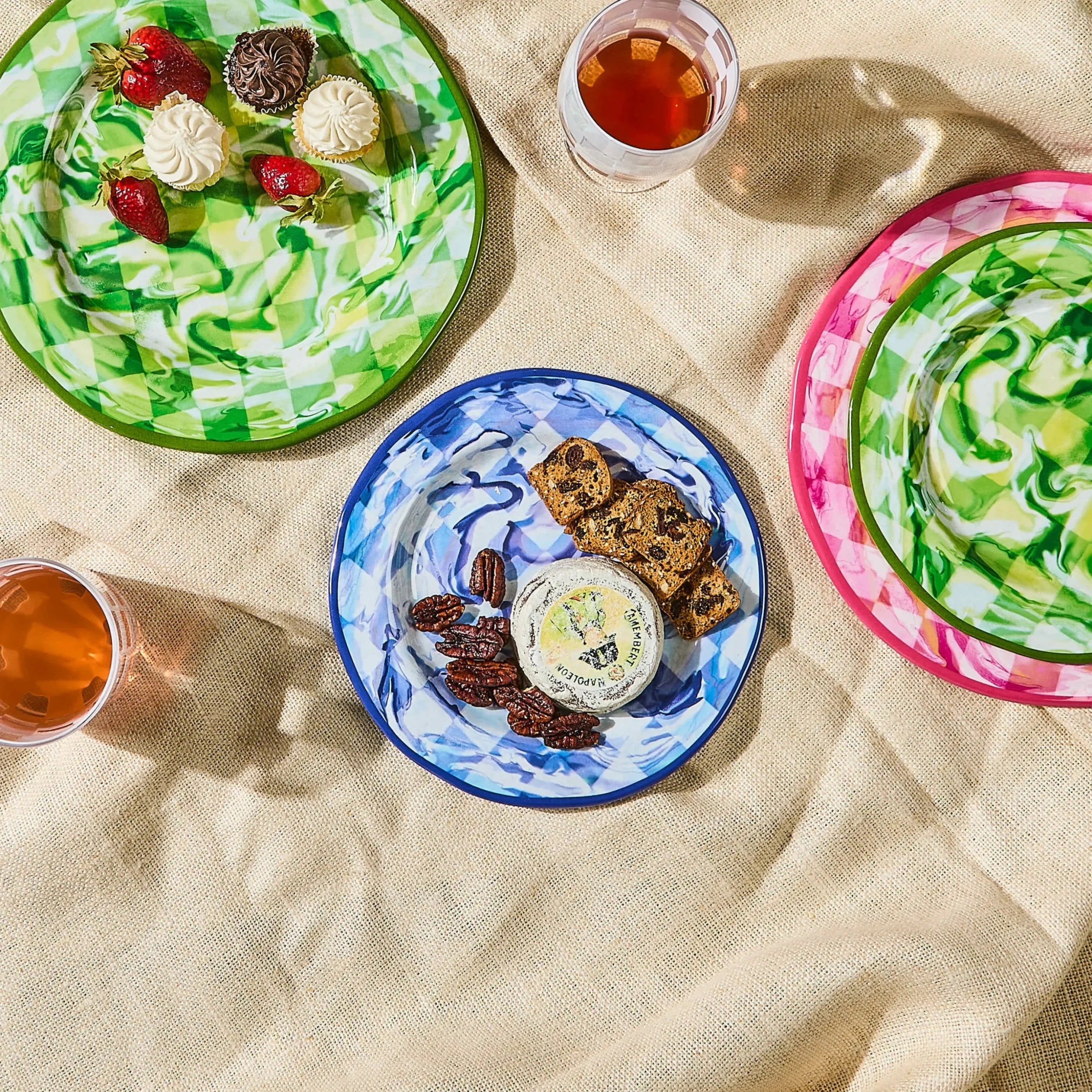 Blue Marble Check Melamine Salad Plates, Set of 4
