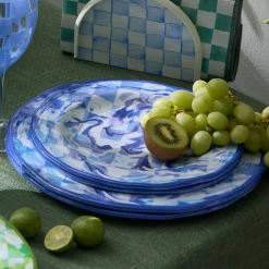Blue Marble Check Melamine Salad Plates, Set of 4