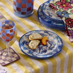 Blue Marble Check Melamine Salad Plates, Set of 4