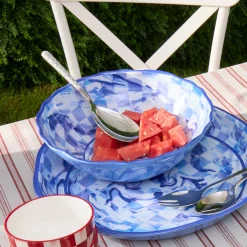 Blue Marble Check Melamine Serving Bowl
