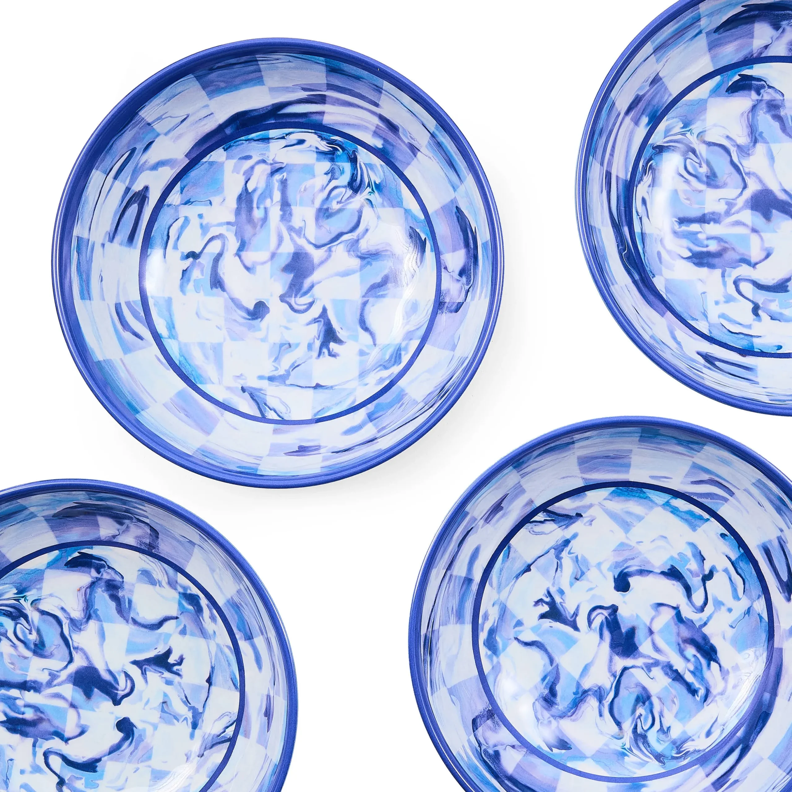 Blue Marble Check Melamine Small Bowls, Set of 4