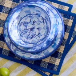 Blue Marble Check Melamine Small Bowls, Set of 4