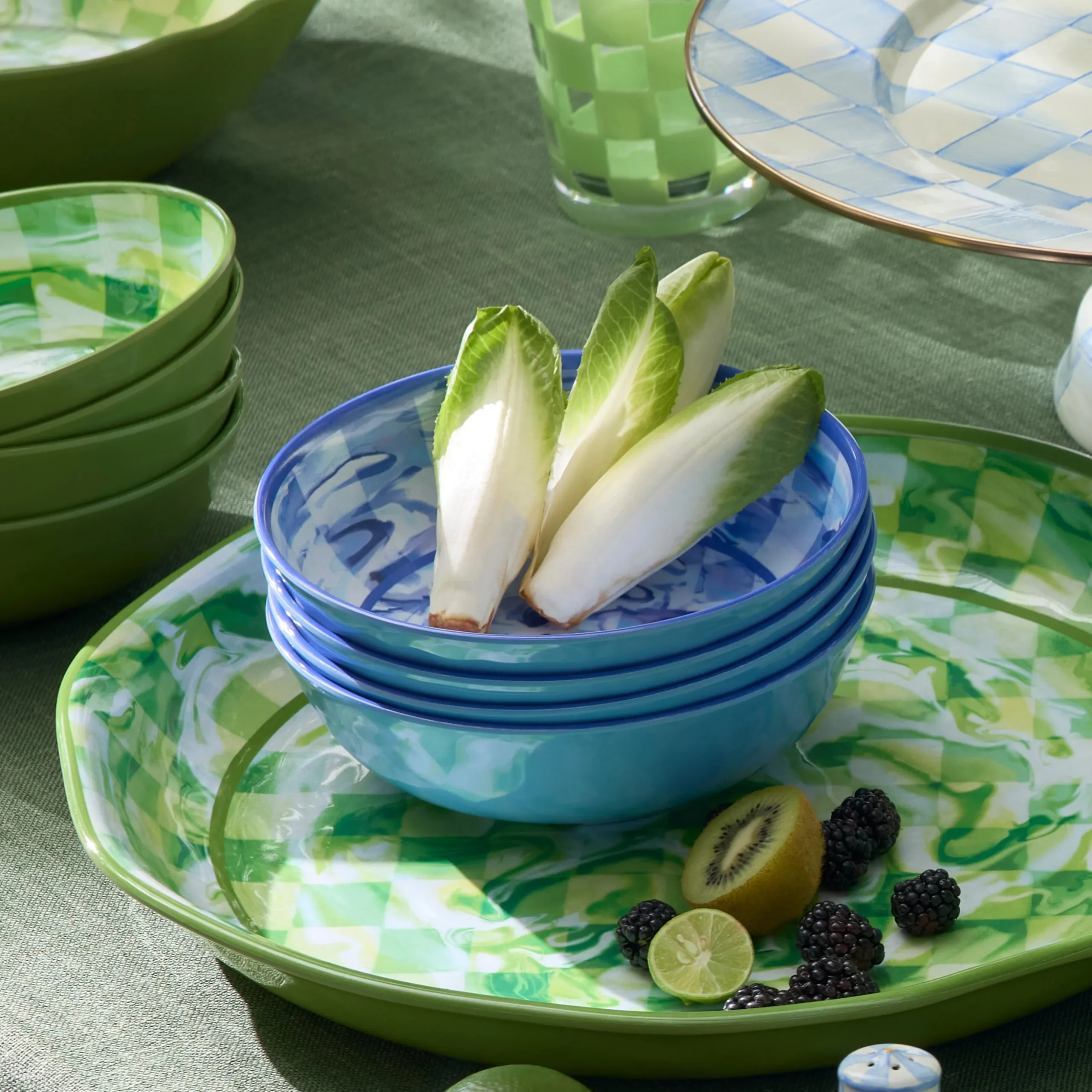 Blue Marble Check Melamine Small Bowls, Set of 4
