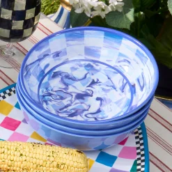 Blue Marble Check Melamine Small Bowls, Set of 4
