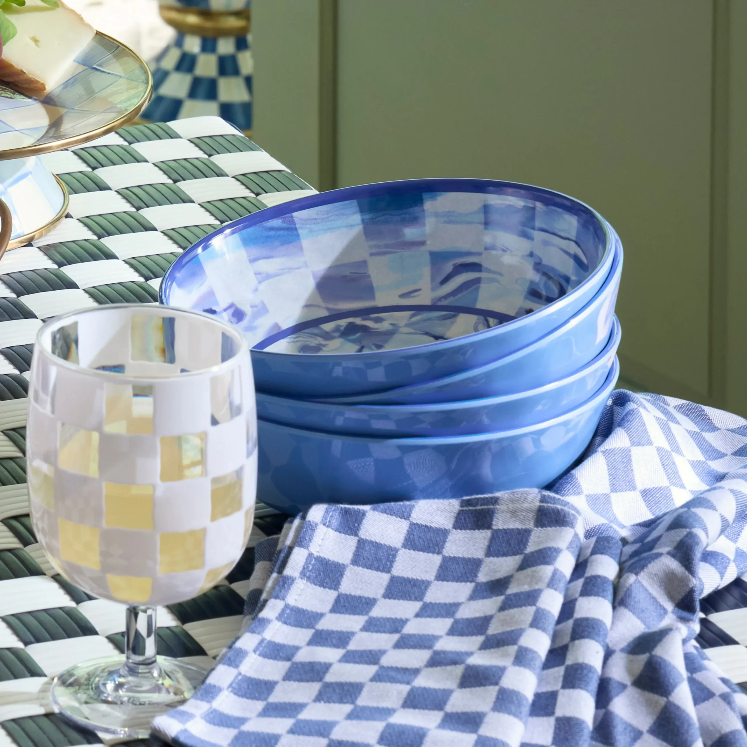 Blue Marble Check Melamine Small Bowls, Set of 4