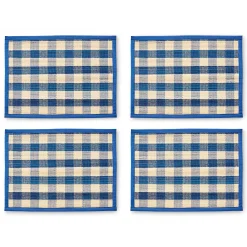 Blue Woven Check Straw Placemats, Set of 4