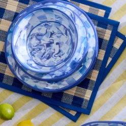 Blue Woven Check Straw Placemats, Set of 4