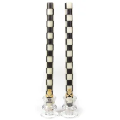 Check Black & Ivory Dinner Candles, Set of 2