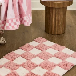 Checkerboard Pink Bath Rug