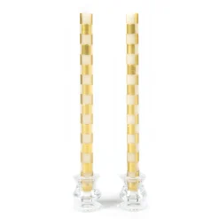 Check Gold & Ivory Dinner Candles, Set of 2