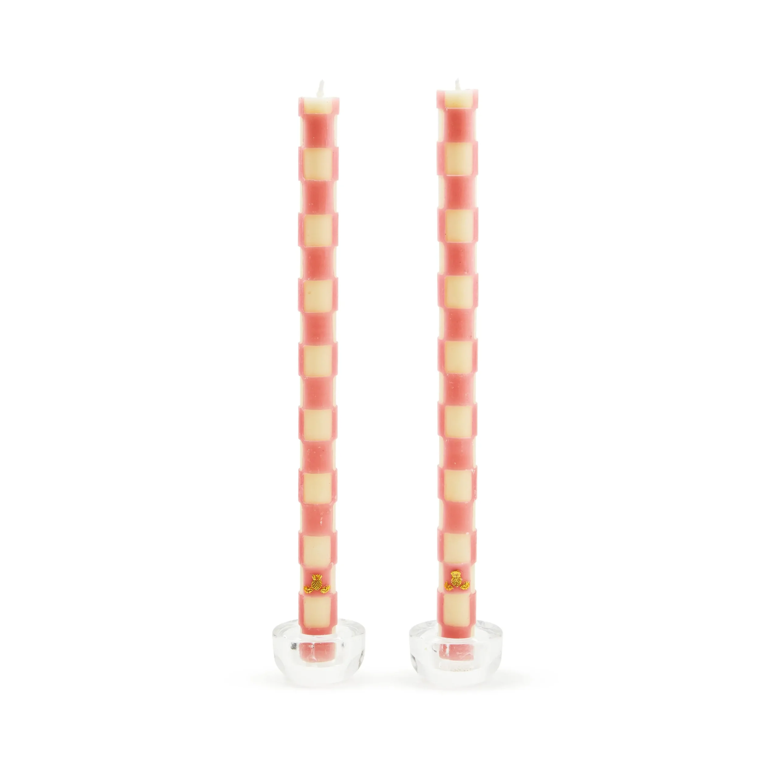 Check Pink Dinner Candles, Set of 2
