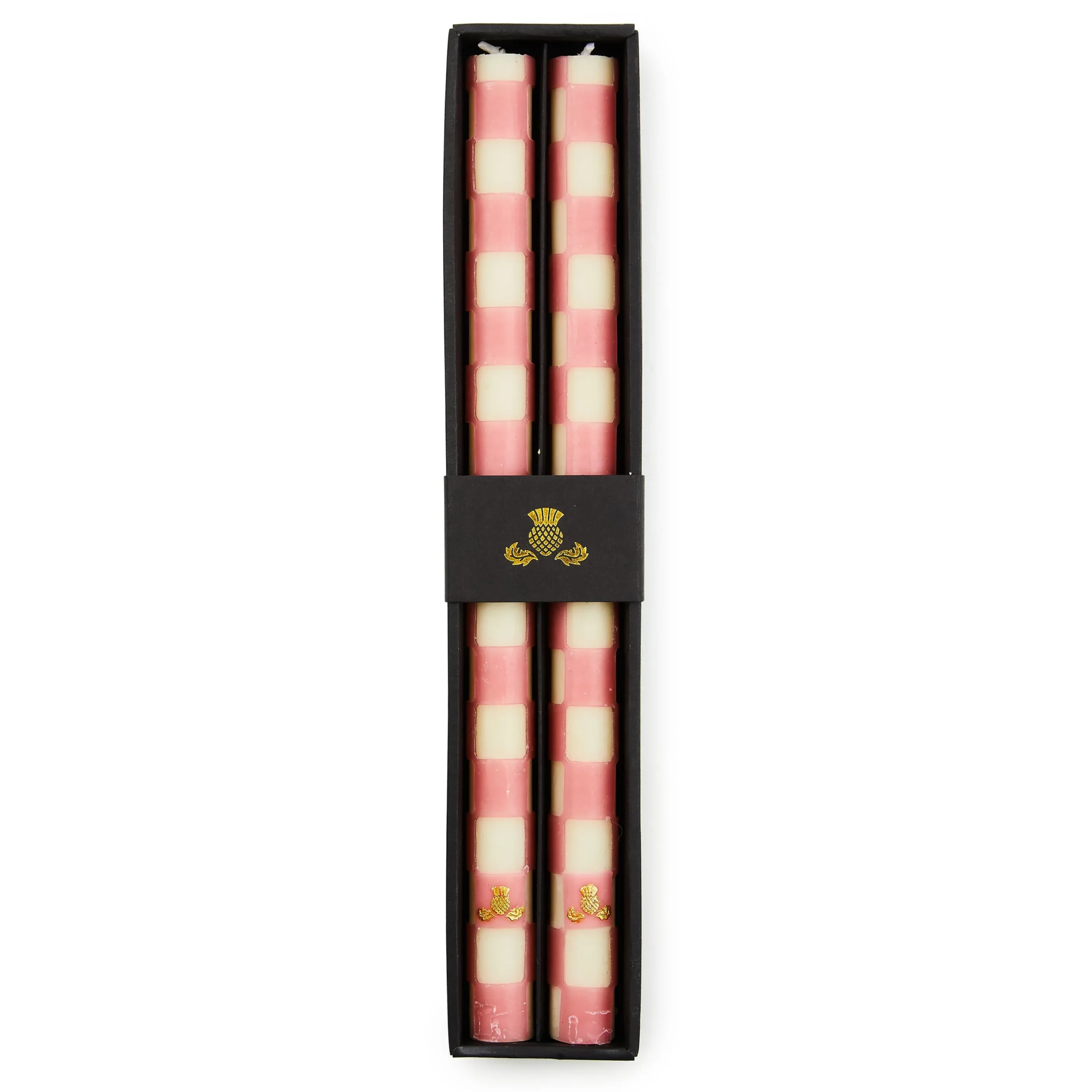 Check Pink Dinner Candles, Set of 2