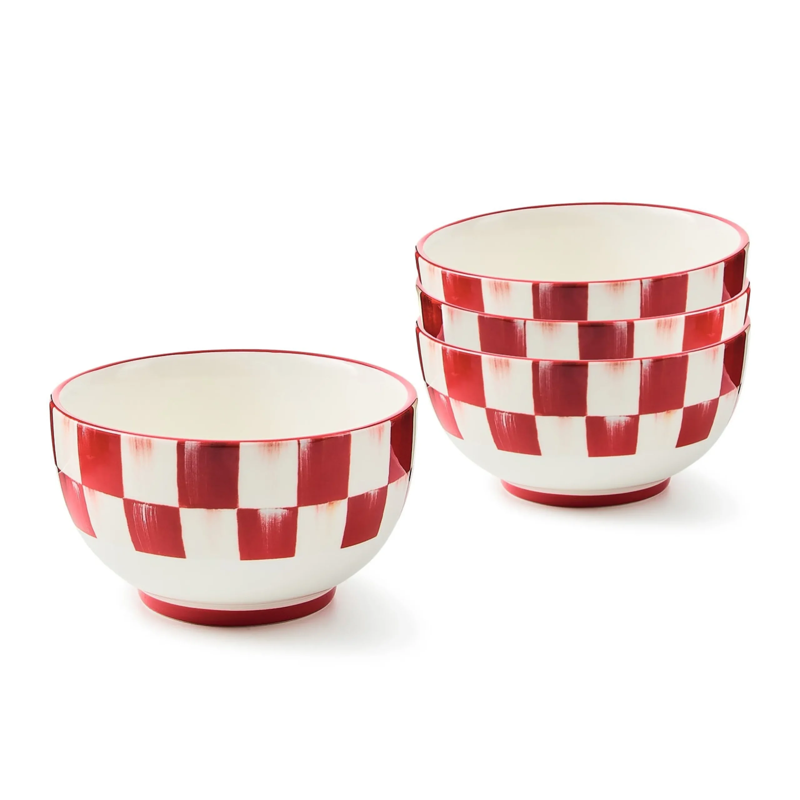 Cherry Check Breakfast Bowls, Set of 4