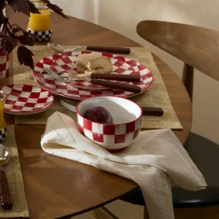 Cherry Check Breakfast Bowls, Set of 4