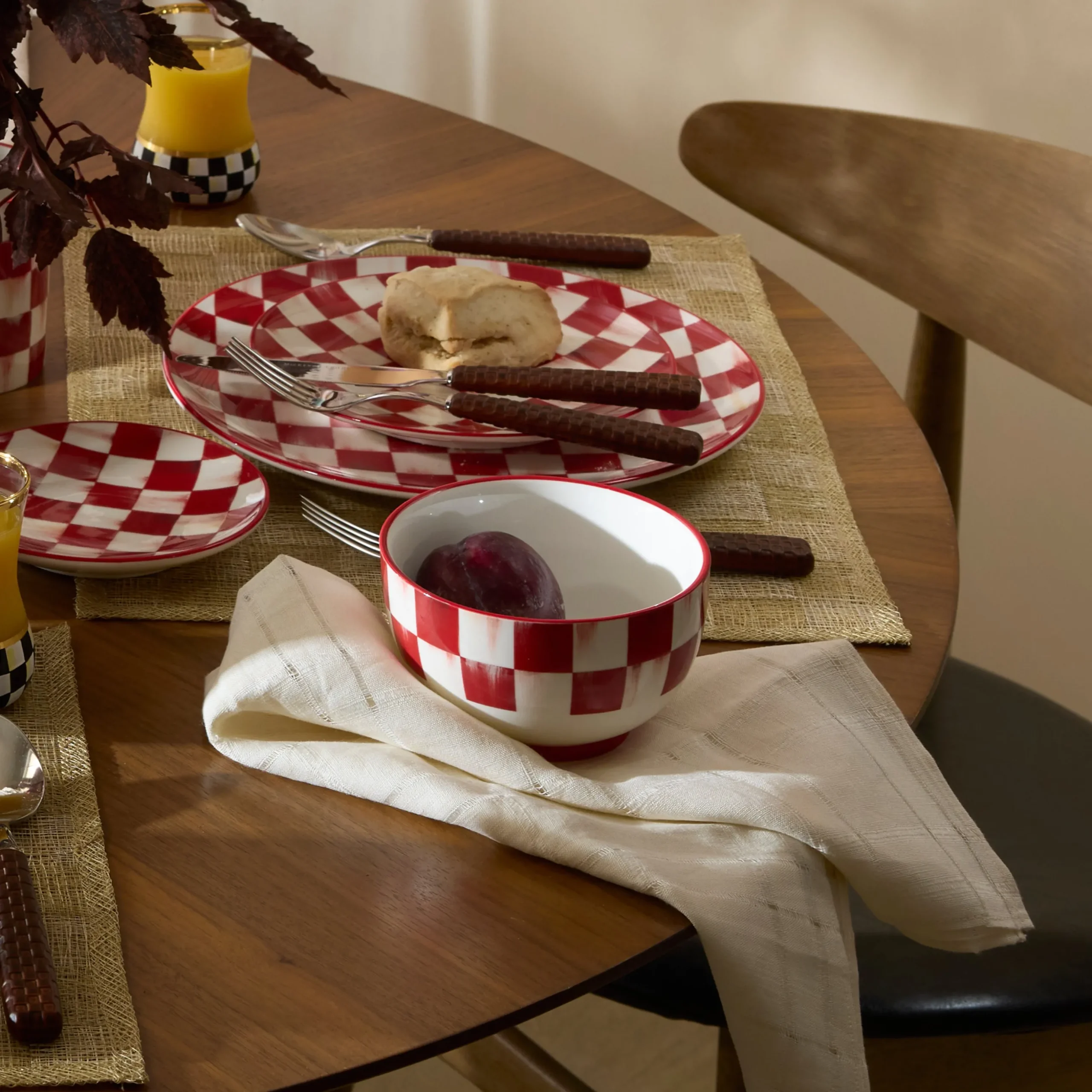 Cherry Check Breakfast Bowls, Set of 4